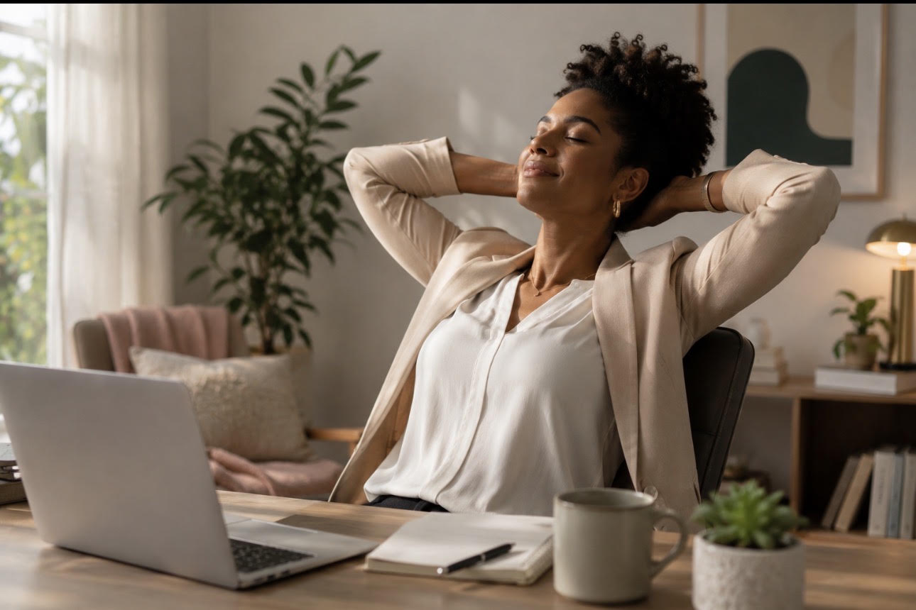 Professional feeling relieved after burnout therapy session
