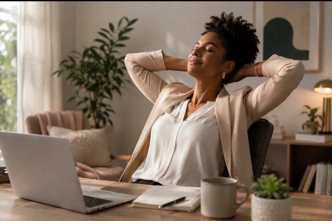Professional feeling relieved after burnout therapy session